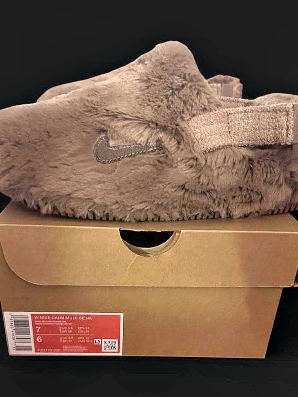 Nike Calm Mule SE Fuzzy Mule Slippers Brown US 7